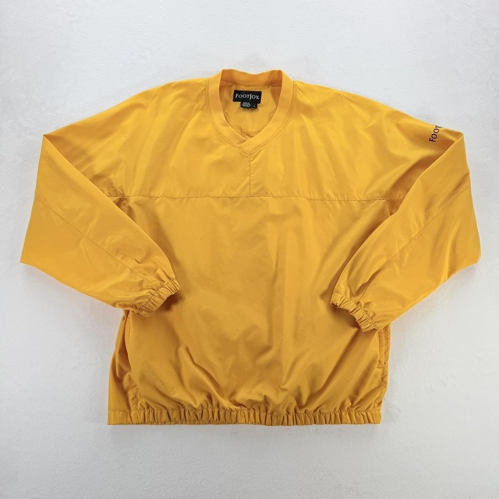 FootJoy Pullover Jacket Mens Large Yellow Golf Windbreaker V Neck Elastic Cuffs